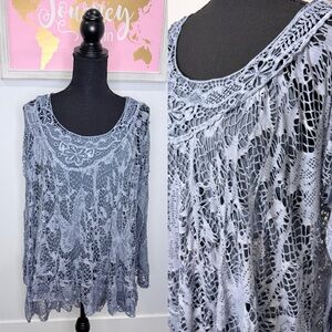 Planet Moda Long Sleeve HIgh-Low Blue Top